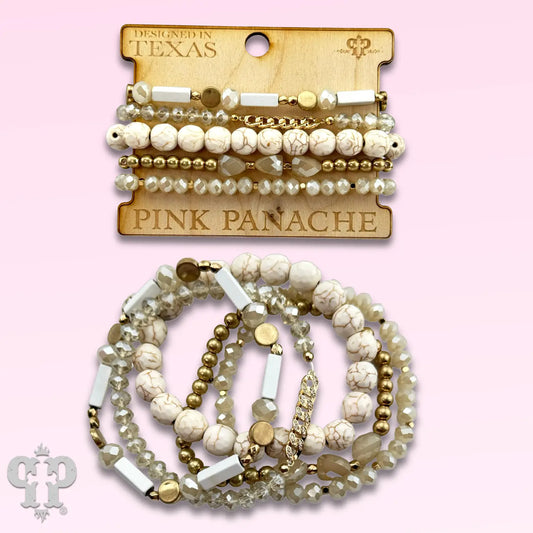 White/Gold Bead Bracelet Set