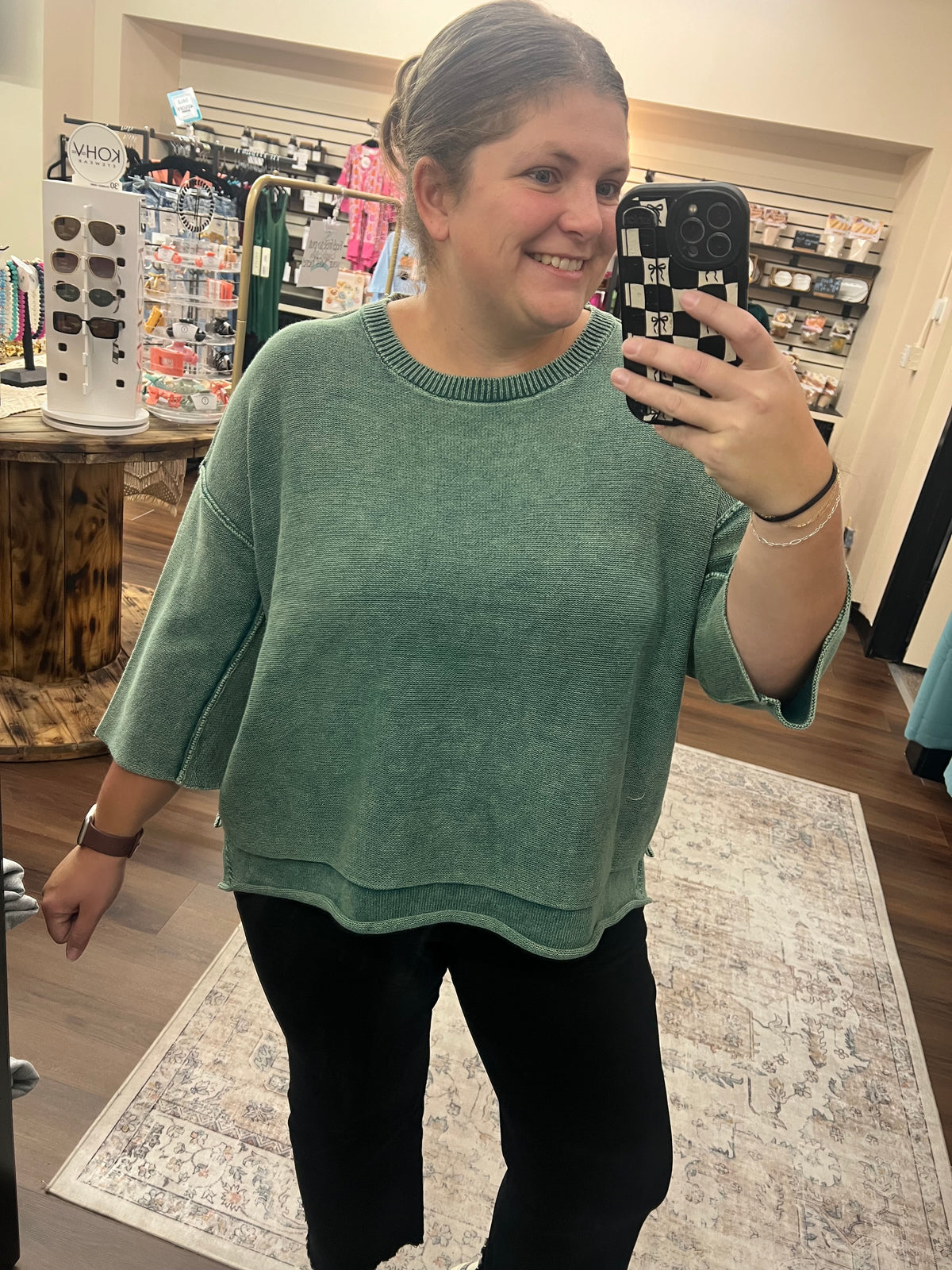 3/4 Sleeve Boxy Sweater - Hunter