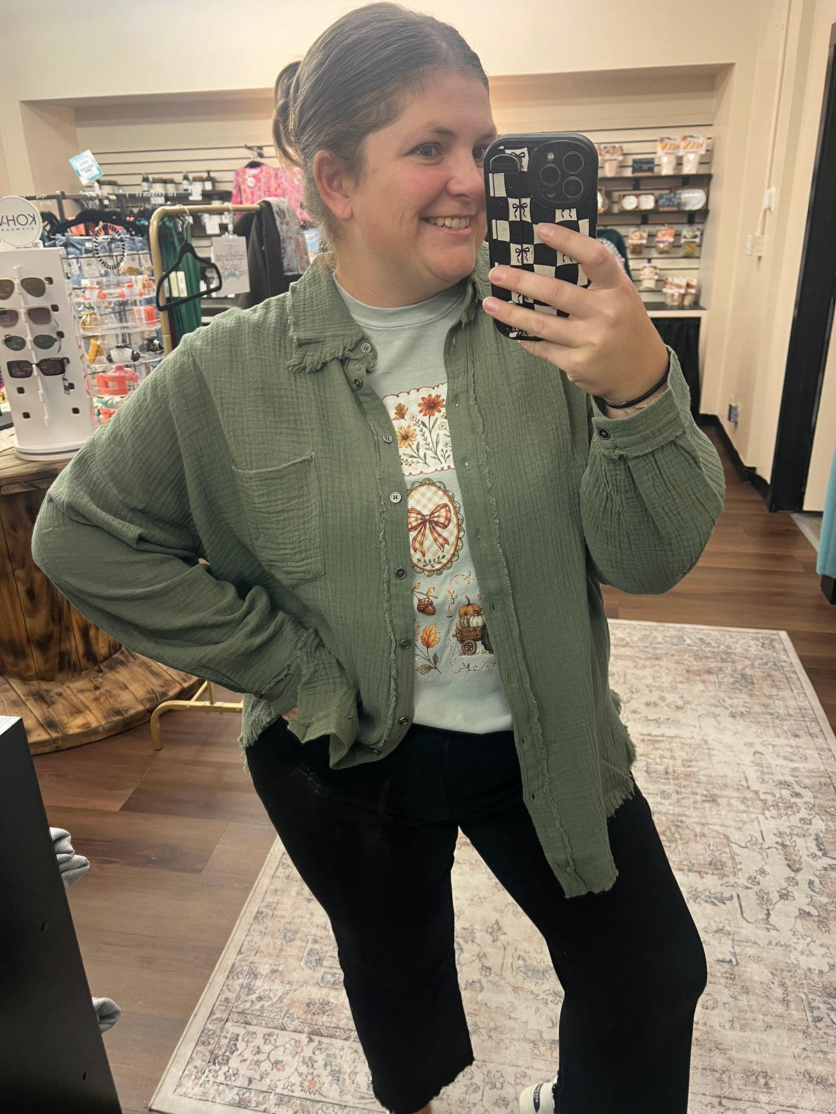 Olive Gauze Button Down