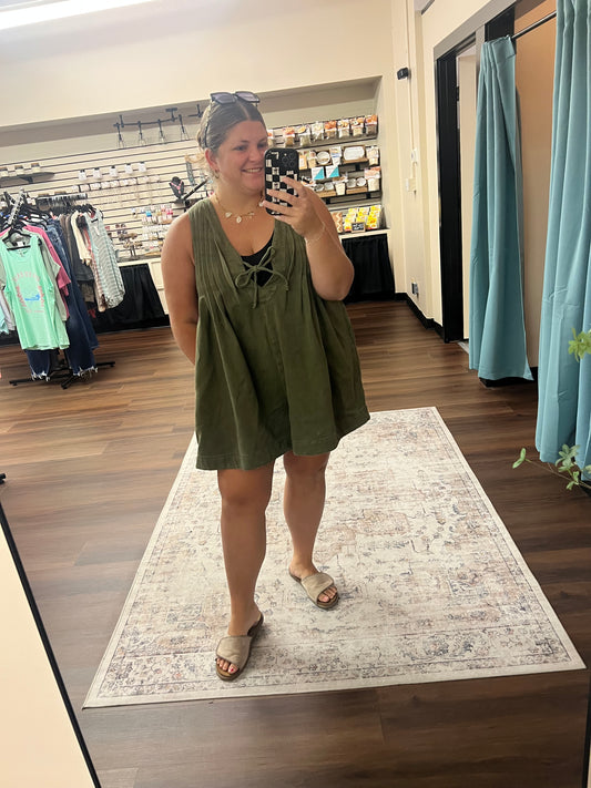 Olive Denim Shorts Romper