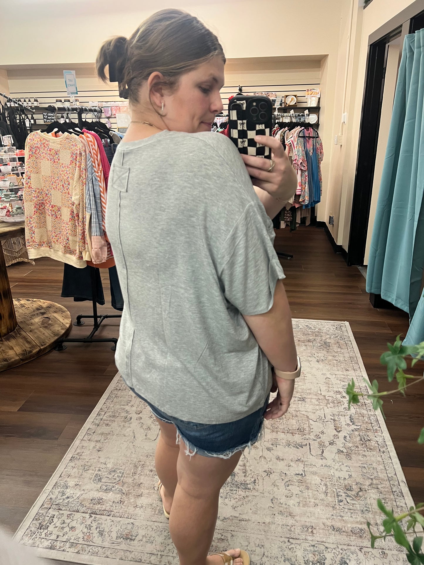 Ribbed Oversized Pocket Tee - H. Grey