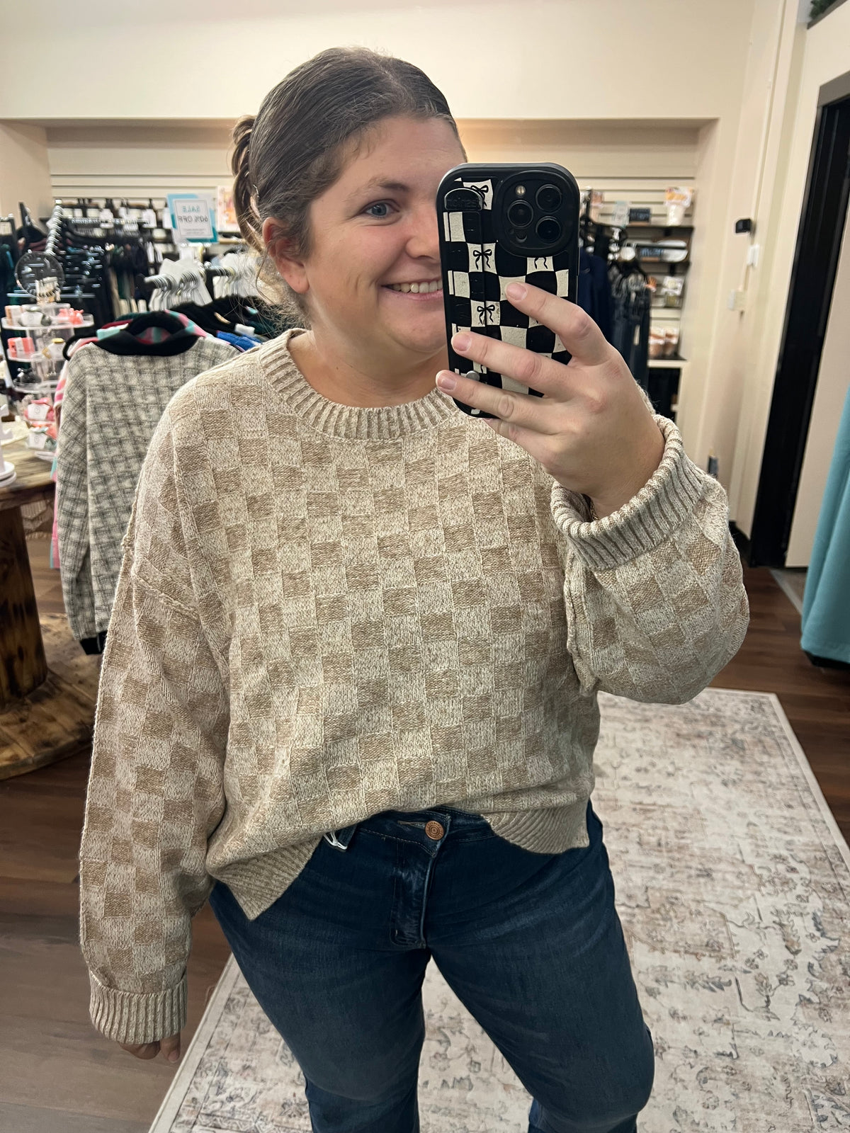Mocha Checkered Sweater