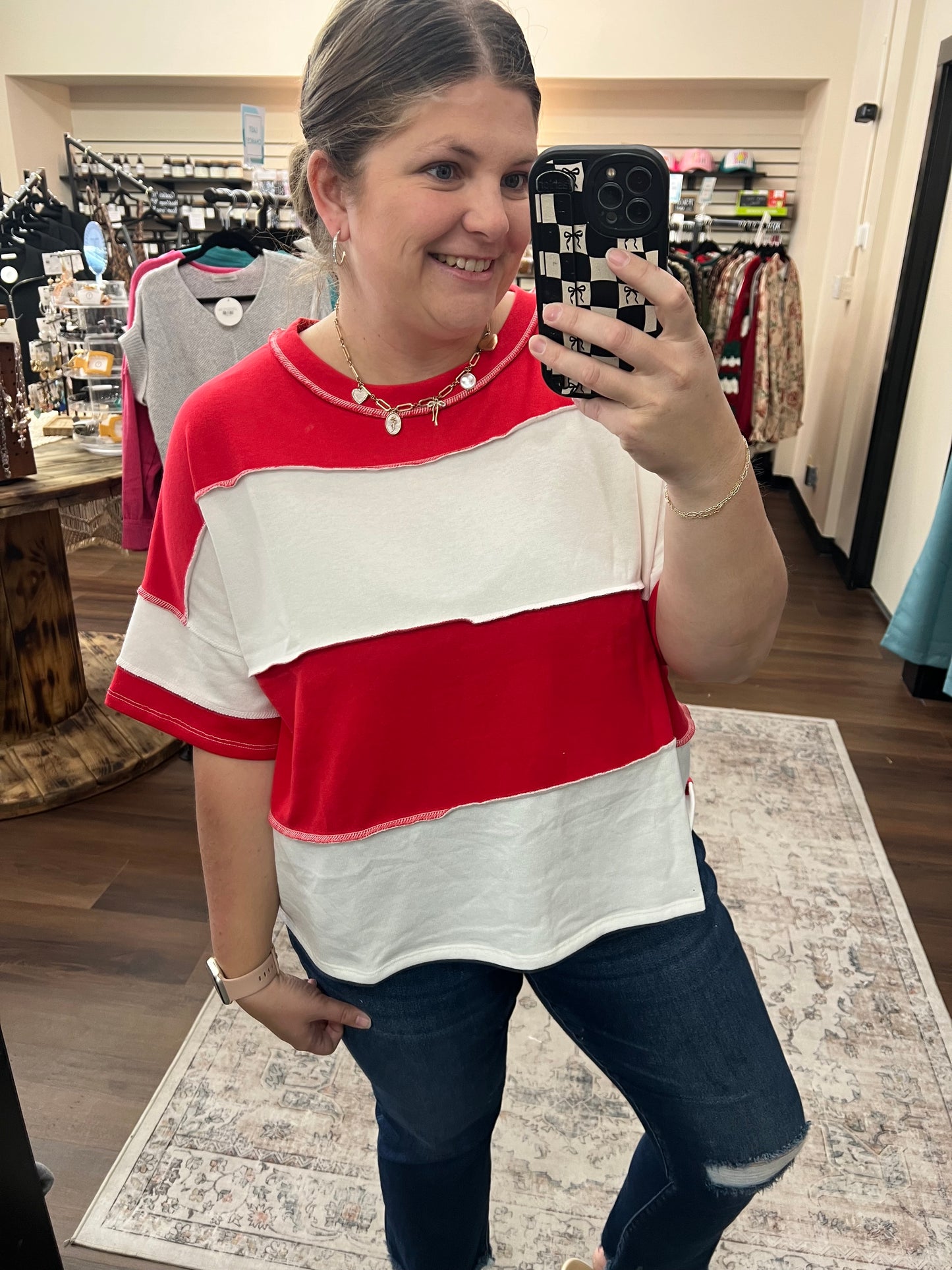 Terry Color Block Top - Ruby