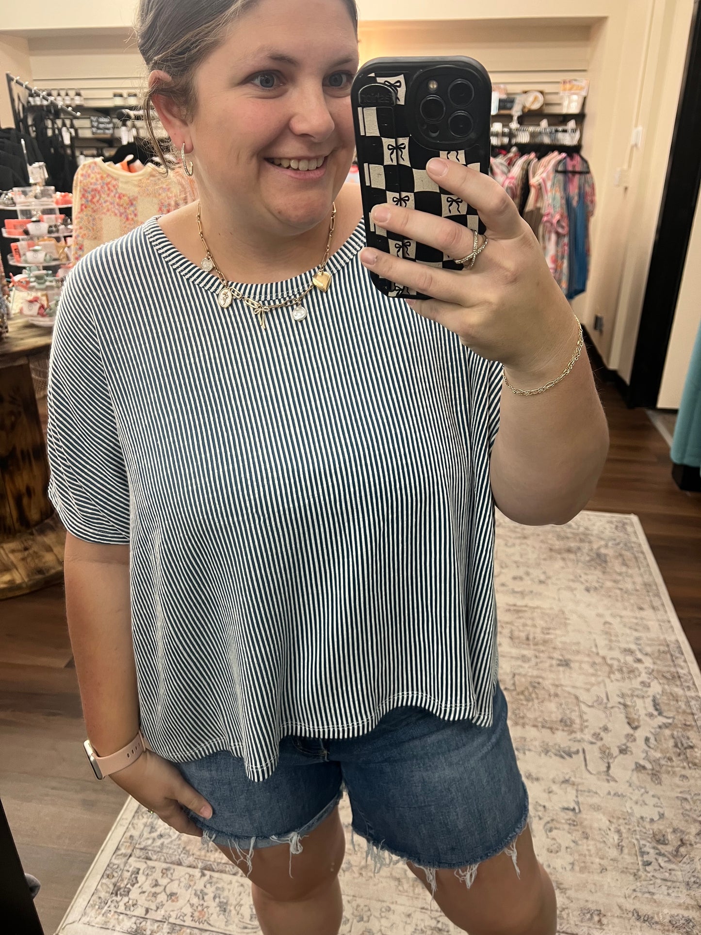 Corded Oversized Ribbed Tee - Blue