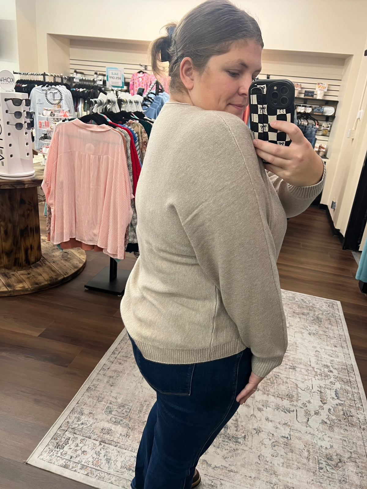 Front Seam Round Neck Sweater - H. Mocha