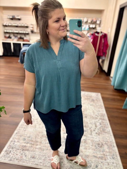 Teal Striped Blouse