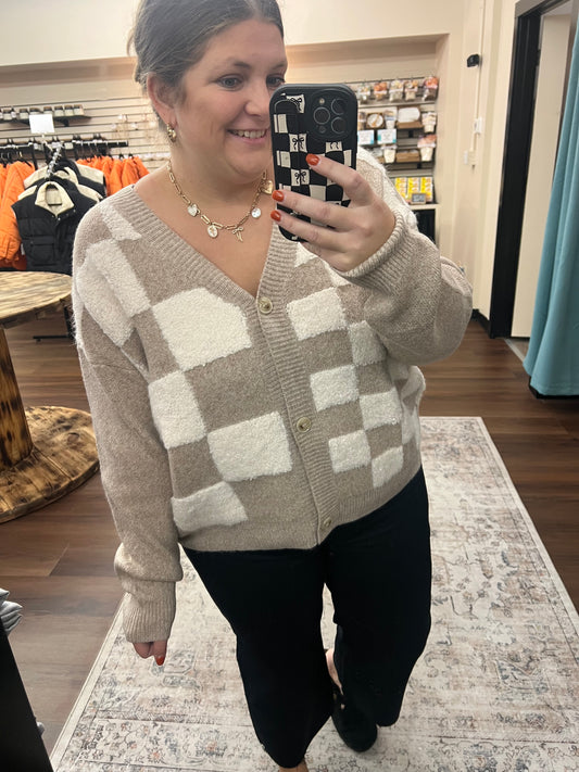 Taupe Checkered Sweater