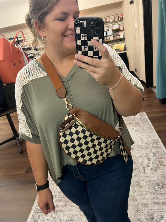 Camel Checkered Crossbody