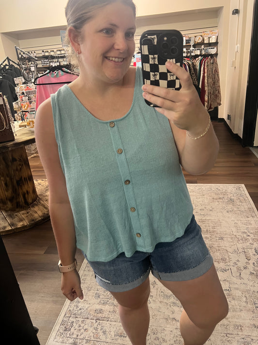 Button Down Knit Tank - Blue
