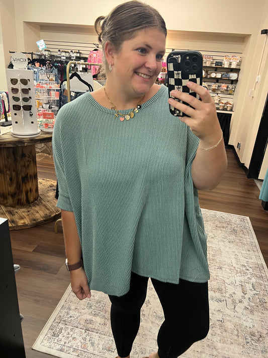 Oversized Ribbed Top - Jade