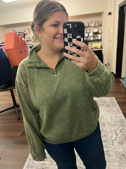 Acid Wash Half Zip Pullover - 3 Colors