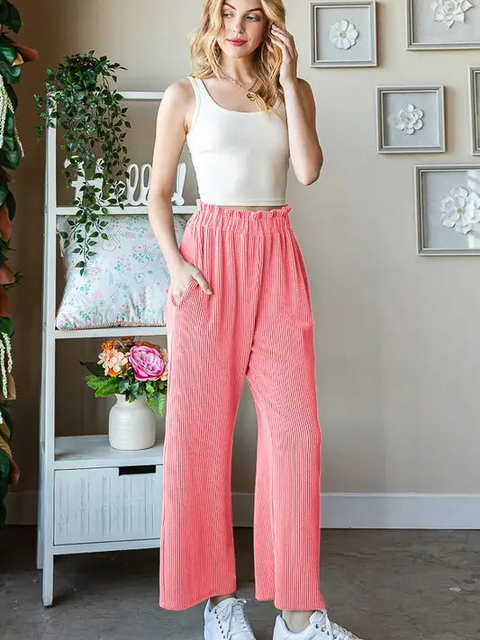 Coral Cropped Ribbed Pant