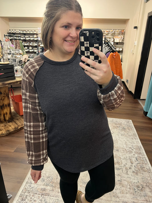 Charcoal Plaid Top