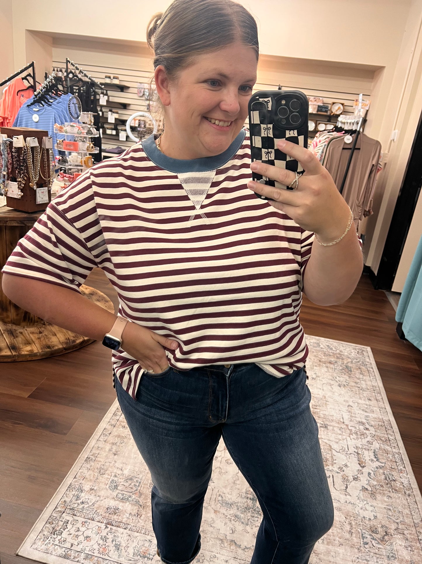 Contrast Collar Tee - Burgundy