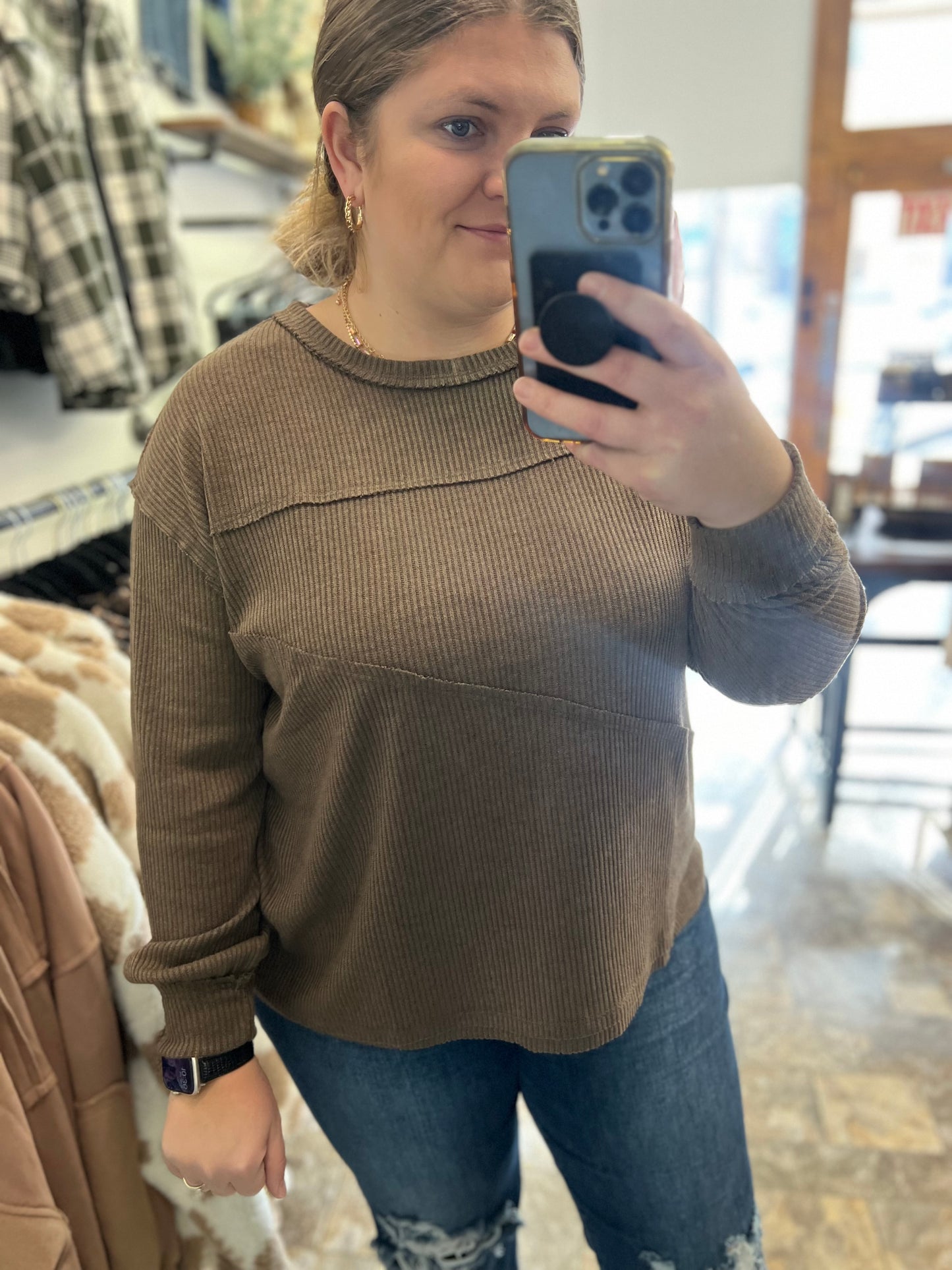 Gina Ribbed Long Sleeve Mocha