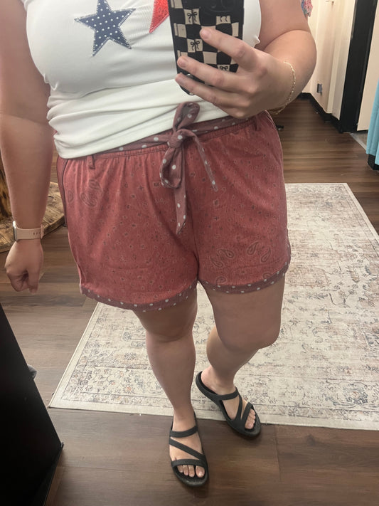 Piper Stretch Denim Short - Red Paisley