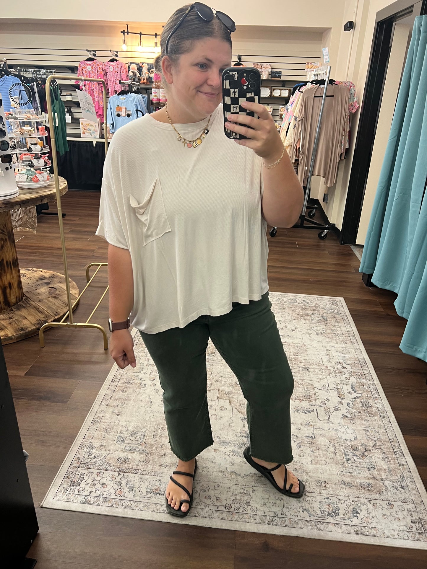 Ribbed Oversized Pocket Tee - Sand Beige