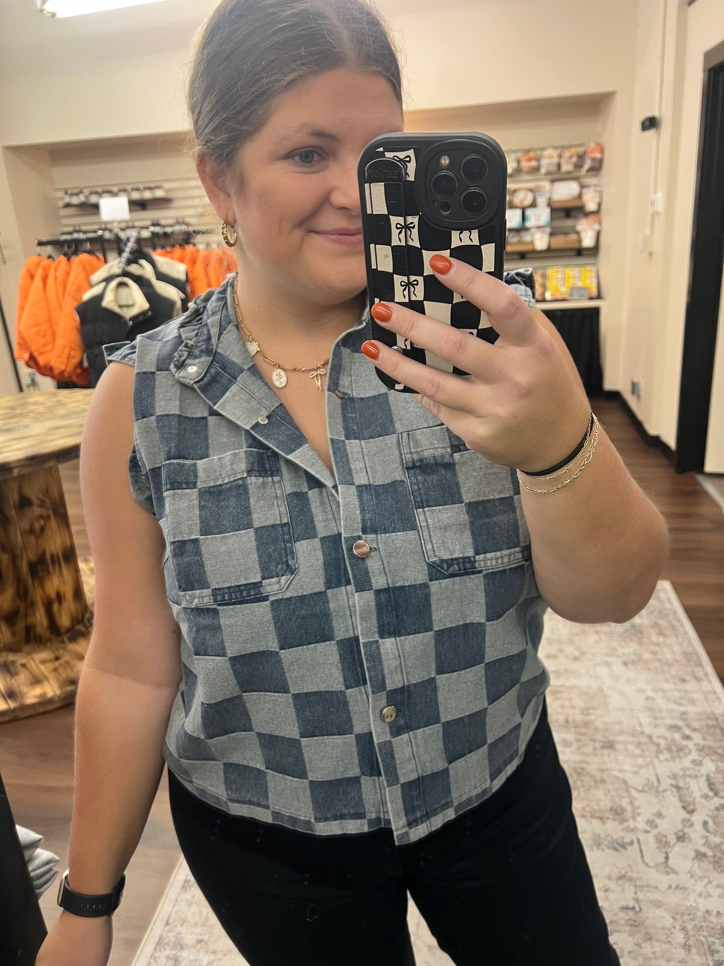 Denim Checkered Vest