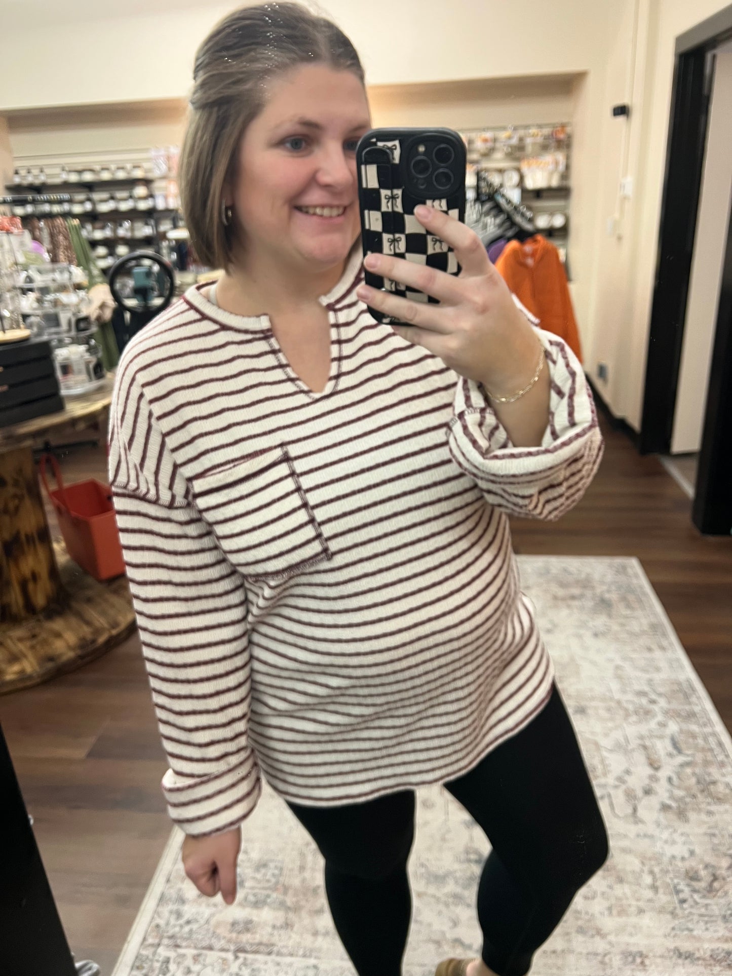 Burgundy Striped Top