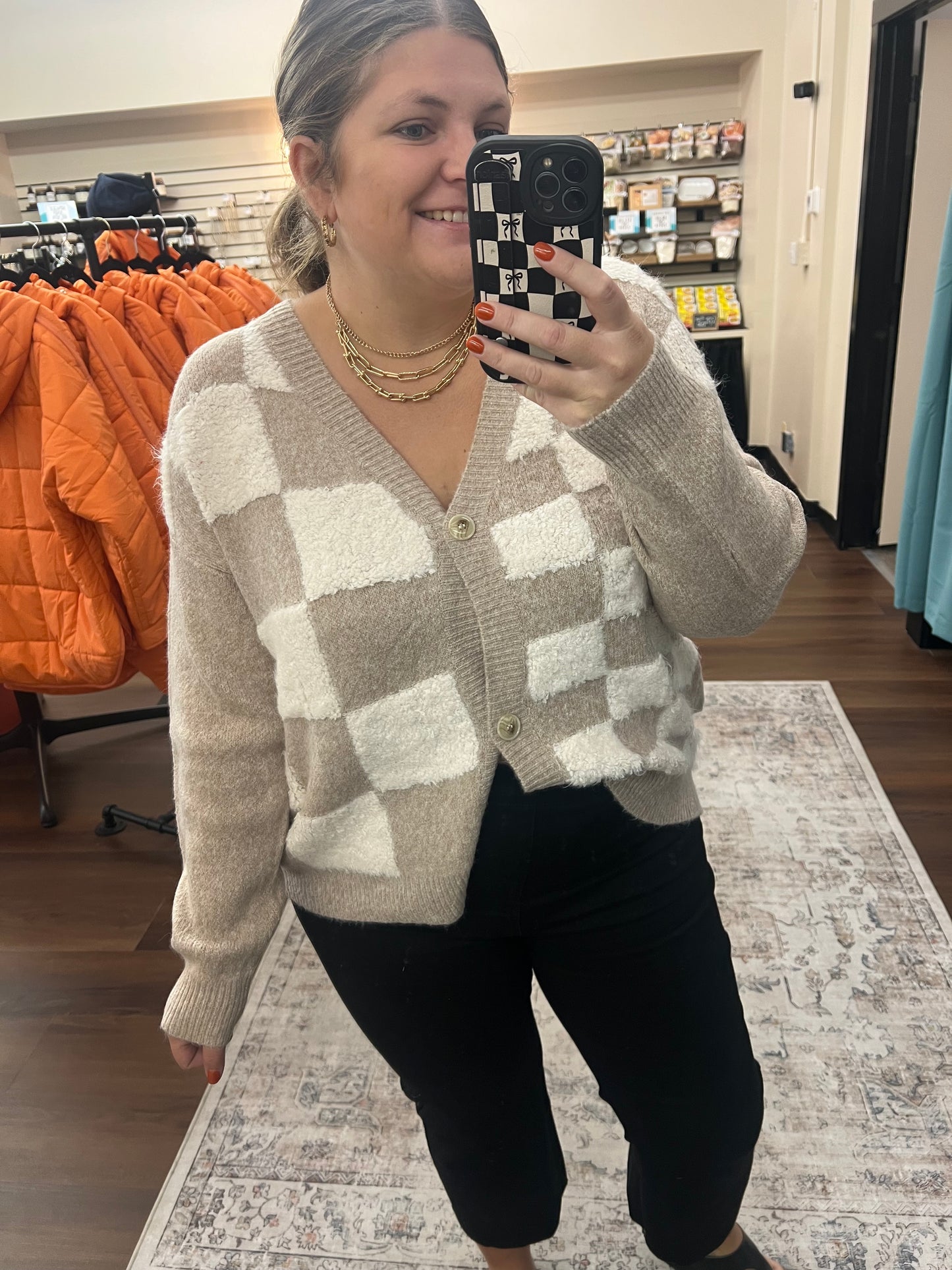 Taupe Checkered Sweater