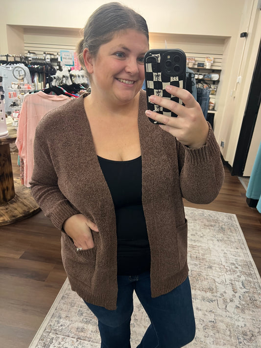 Melange Knit Cardigan - Brown