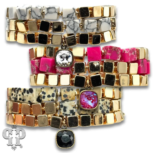 Square Stone Bracelet Set - 3 Colors