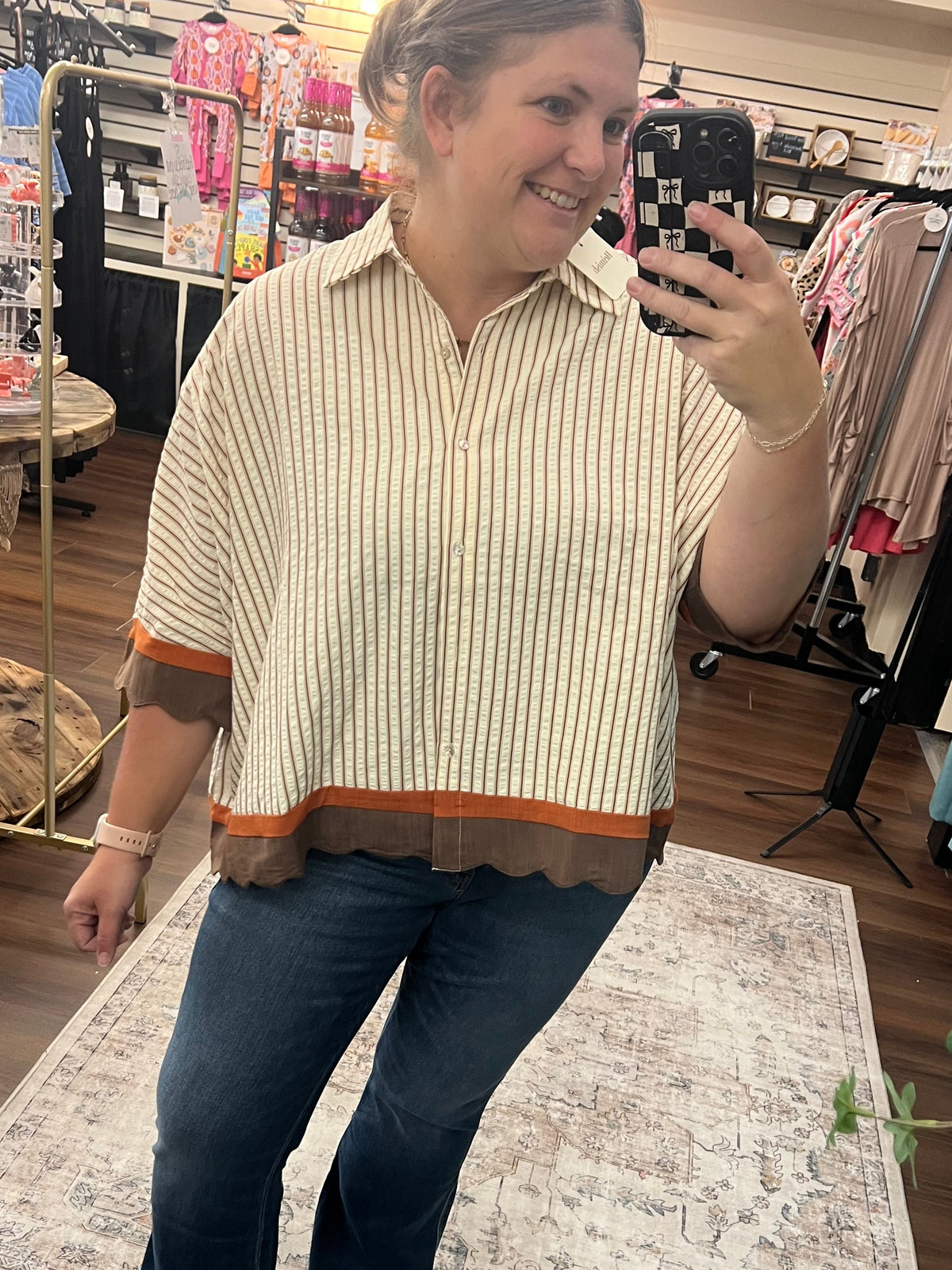 Scalloped and Striped Blouse