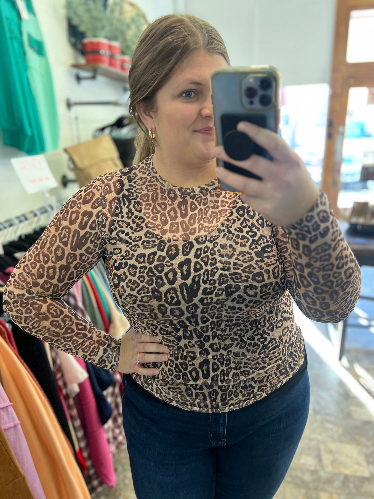 Cheetah Mesh Top