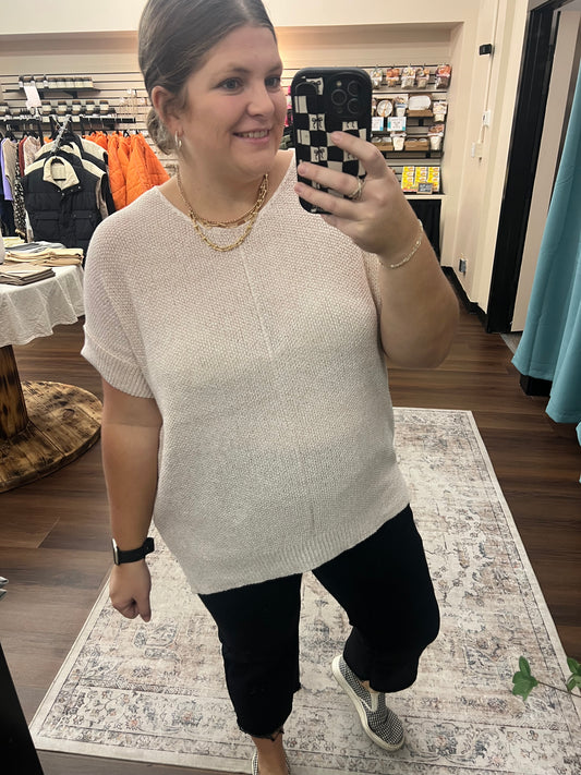 Cuffed Short Sleeve Sweater - 2 Colors
