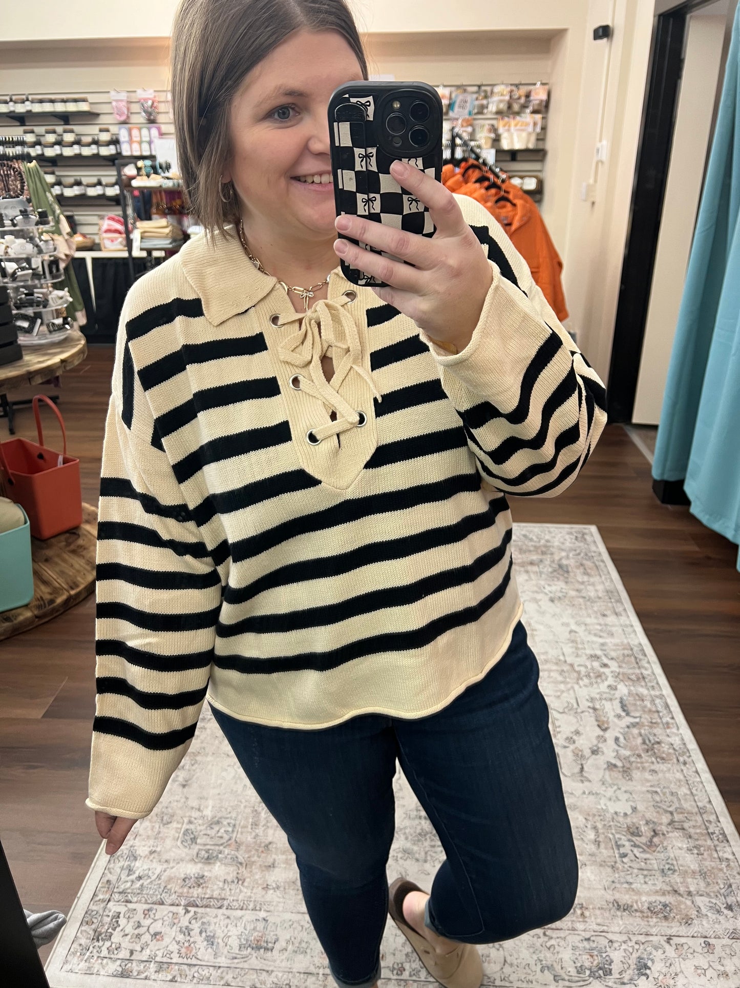 Lace Up Collared Sweater