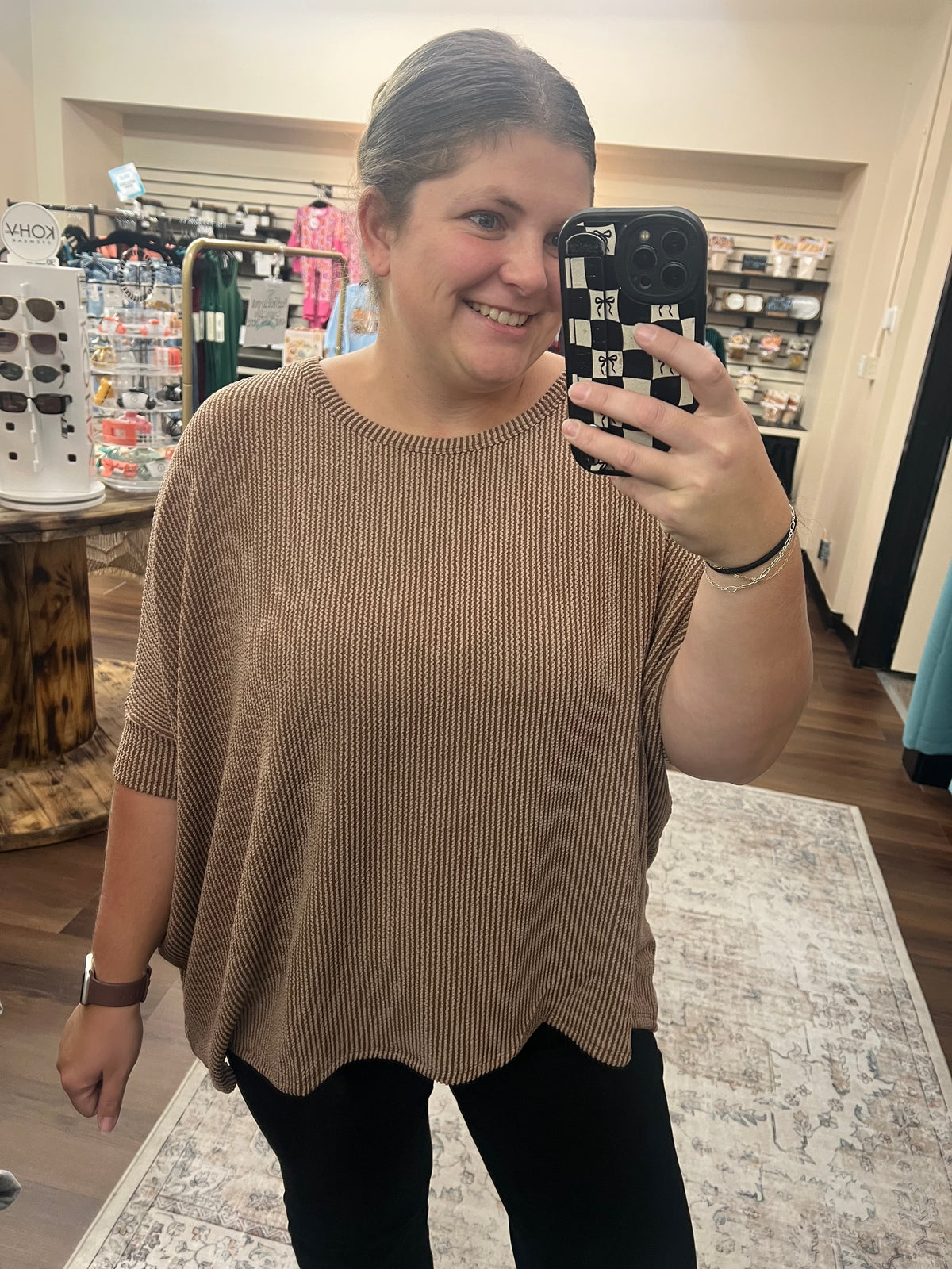 Oversized Ribbed Top - Mocha