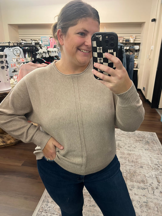 Front Seam Round Neck Sweater - H. Mocha