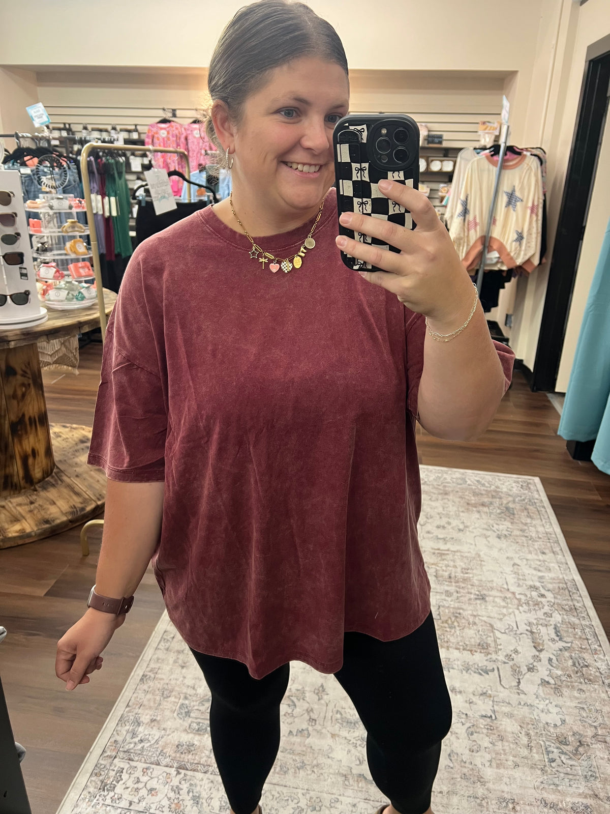 Acid Washed Oversized Tee - Cabernet