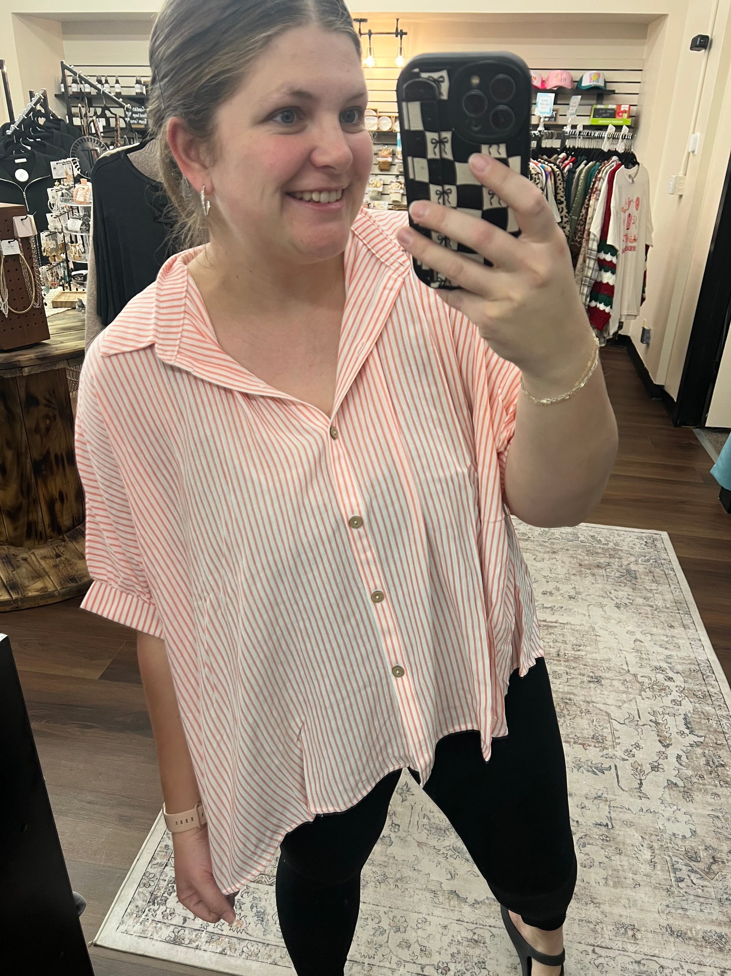 Breeze Button Down Top - Coral