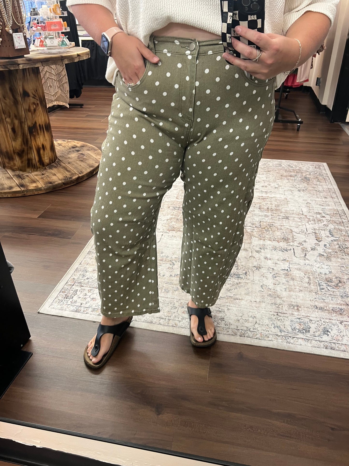 Olive Dot Barrel Denim