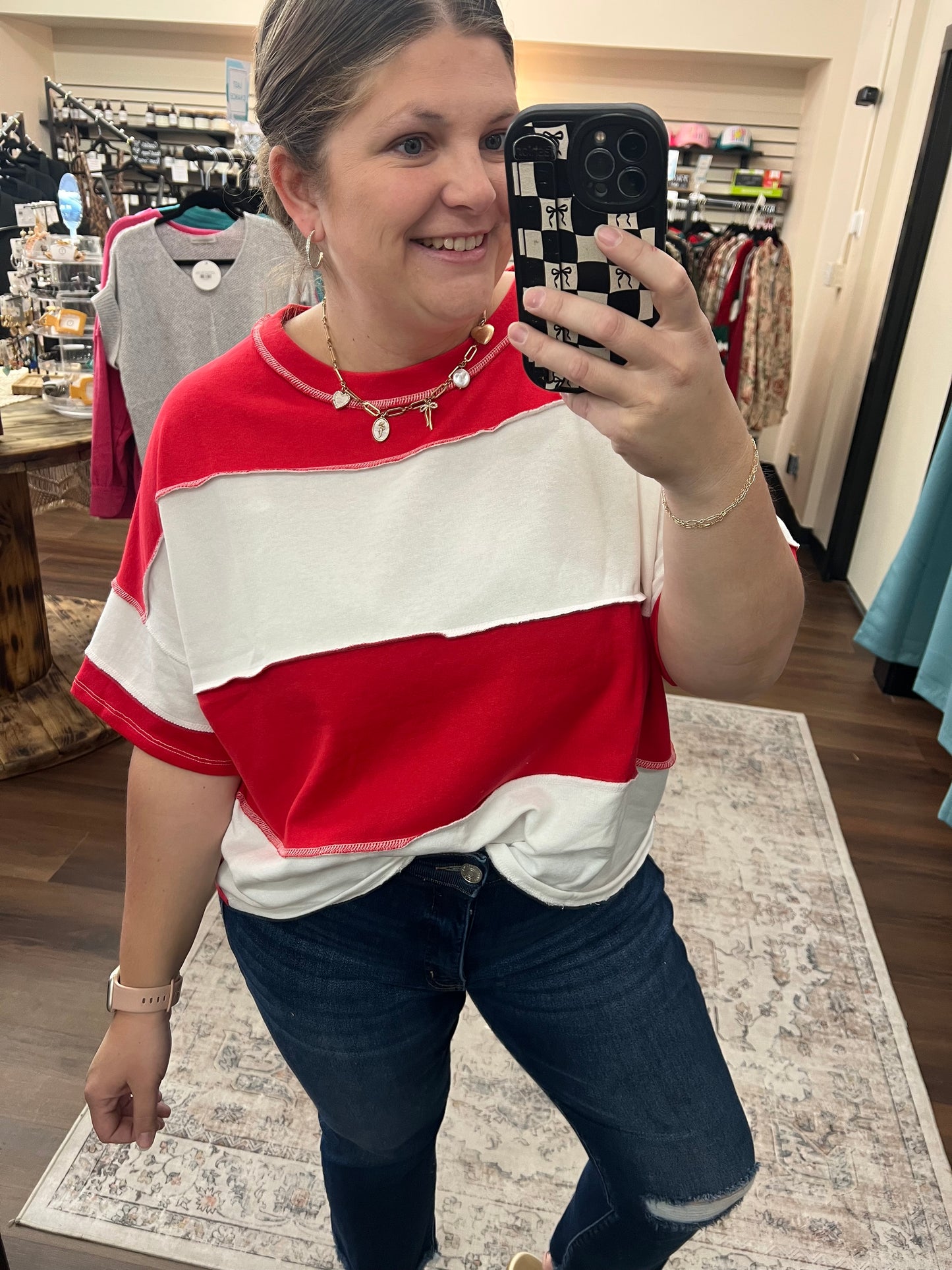 Terry Color Block Top - Ruby