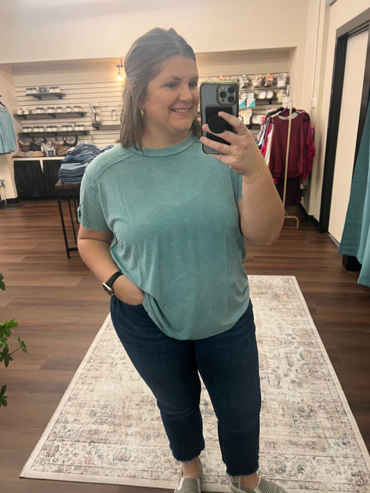 Acid Wash Light Ribbed Tee - 3 Colors