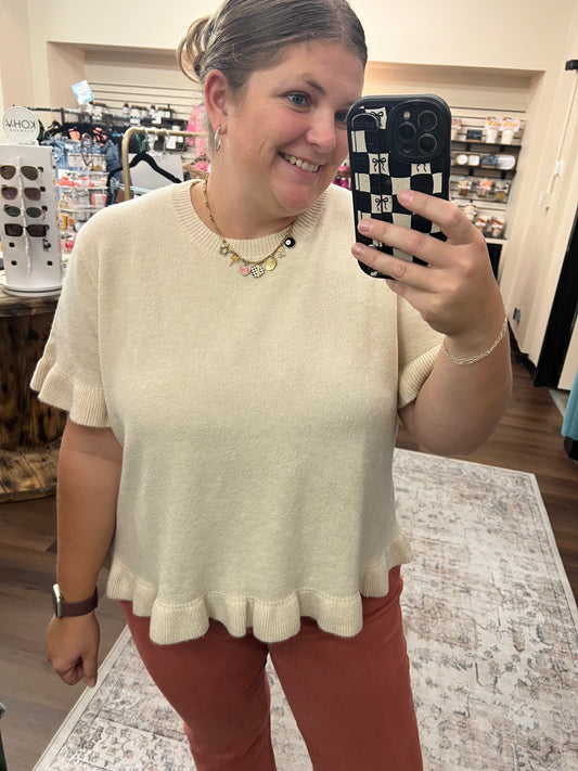 Taupe Ruffled Hem Top