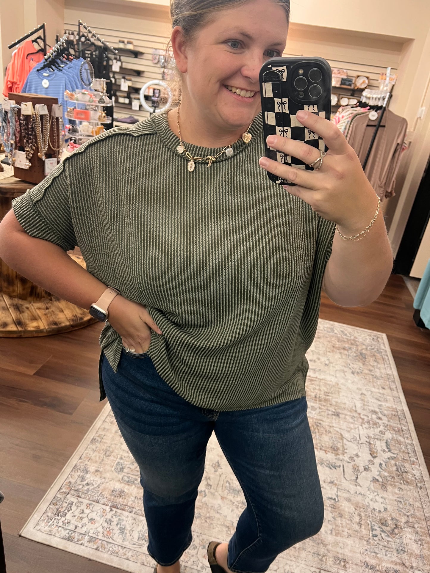 Olive Ribbed Tee