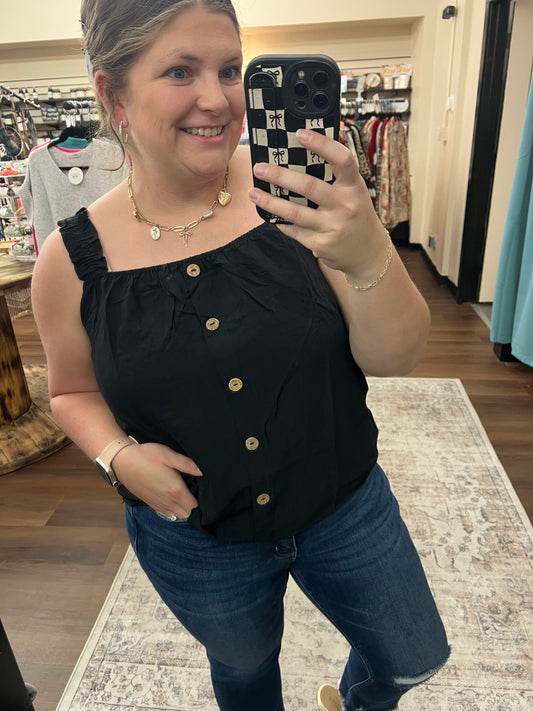 Black Ruffle Strap Tank