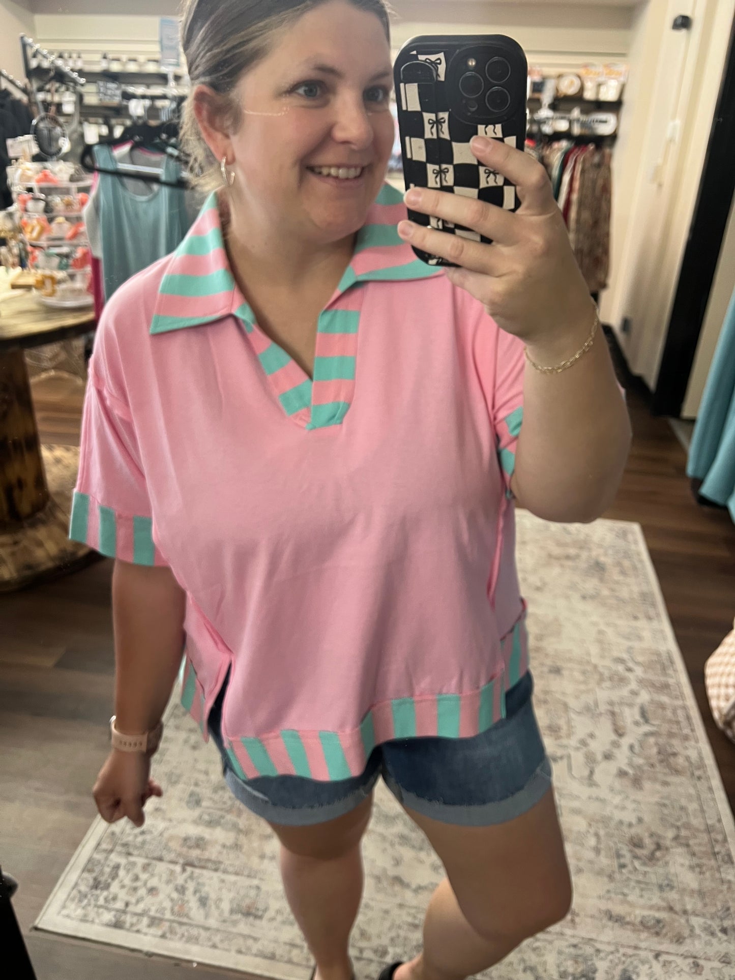 Pink Relaxed Collar Top