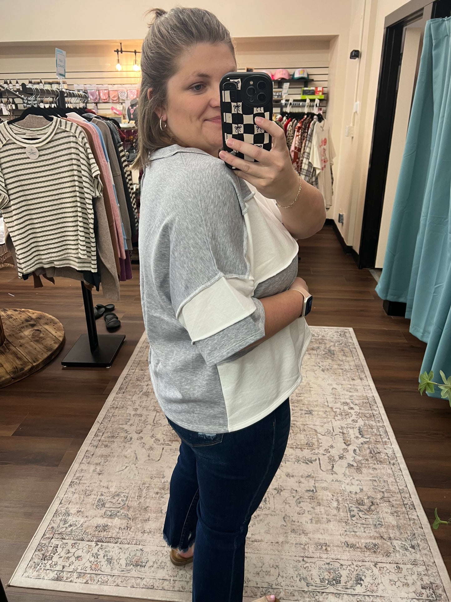 Terry Color Block Top - Grey
