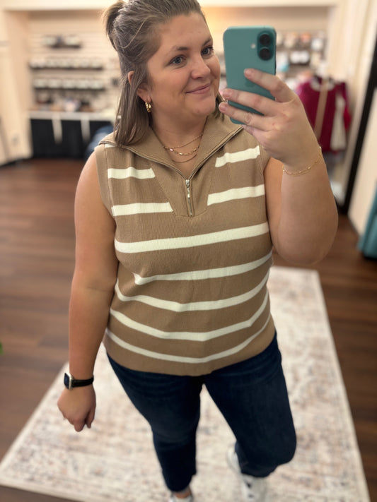 Mocha Striped Sweater Vest