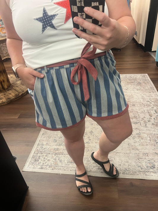 Piper Stretch Denim Short - Blue Stripe