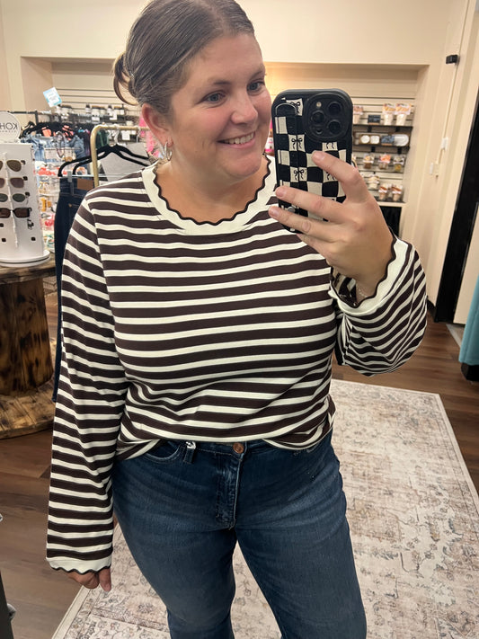 Brown & Wavy Striped Top