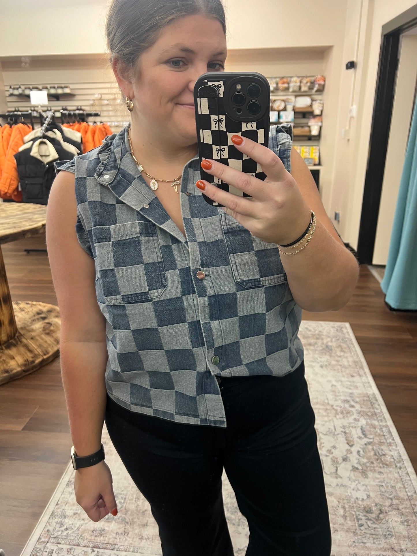 Denim Checkered Vest