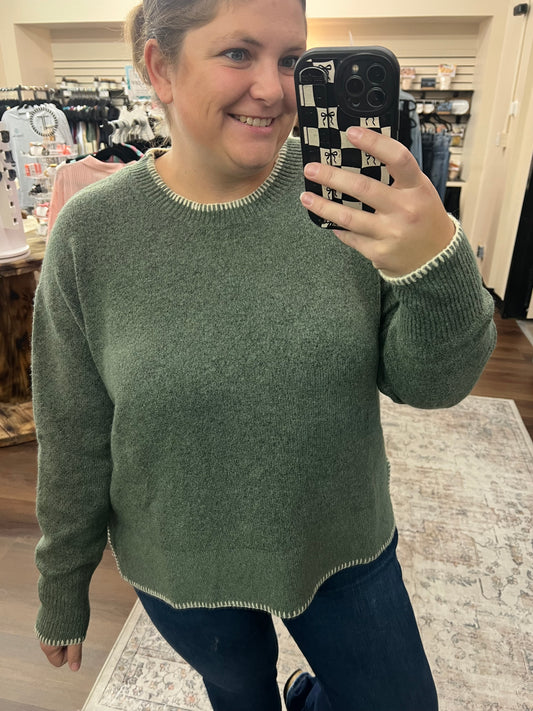 Stitched Hem Sweater - Olive