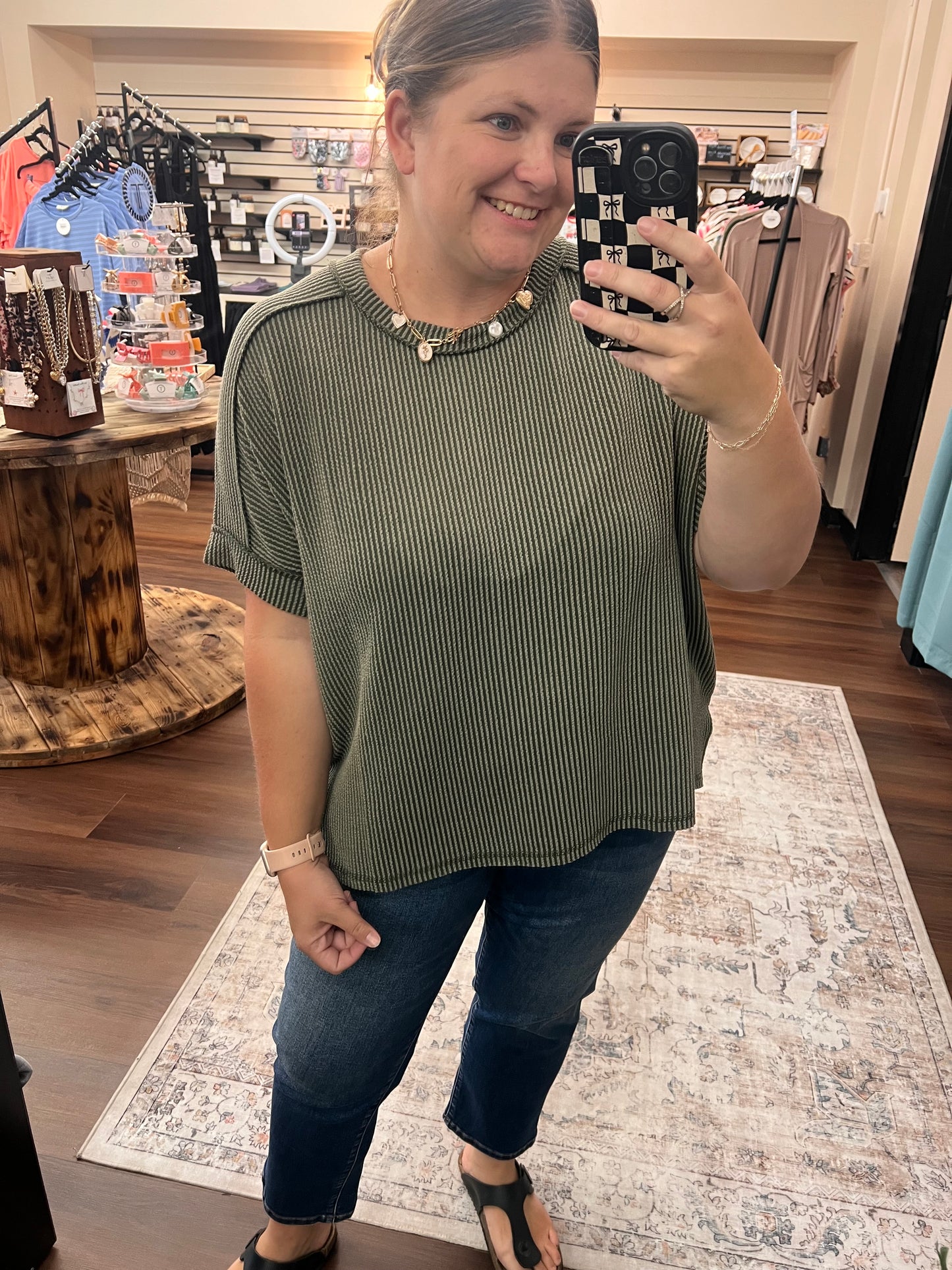 Olive Ribbed Tee