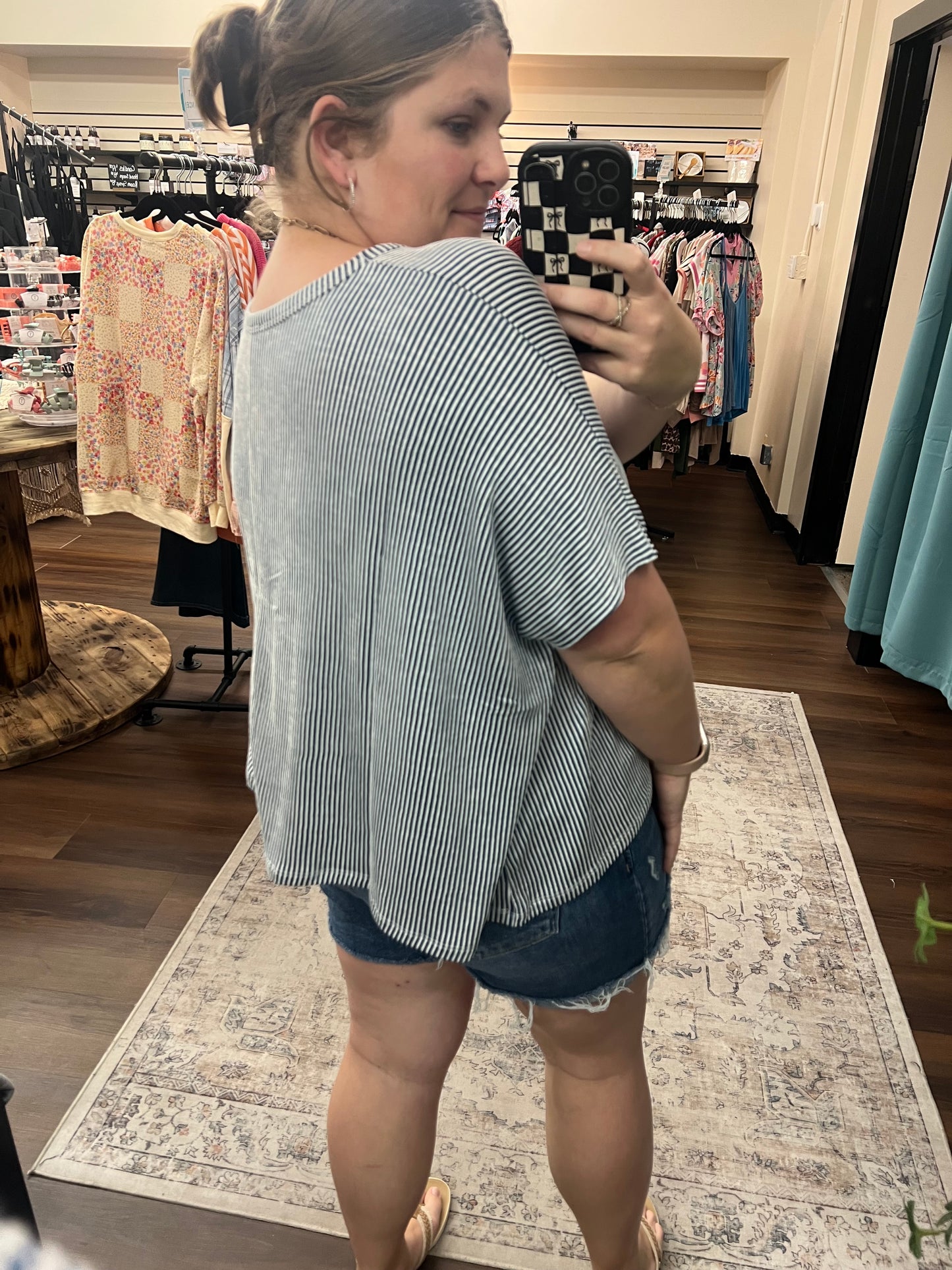 Corded Oversized Ribbed Tee - Blue