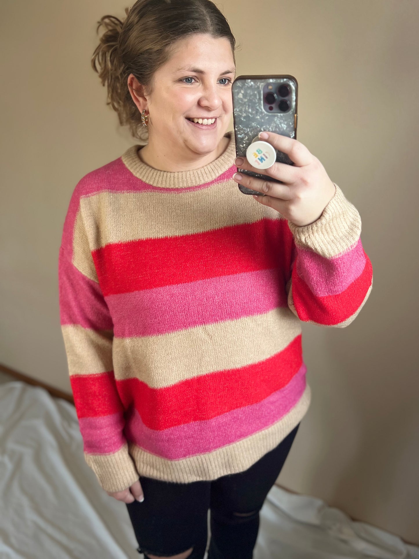 Pink Color Block Sweater